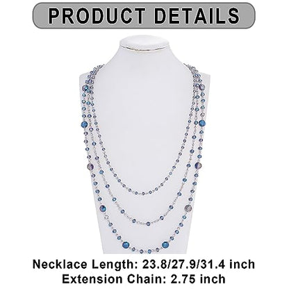 Firstmeet Long Chain Multi Layer Fashion Glass Beads Handmade Necklace for Women - color: Dusk Blue