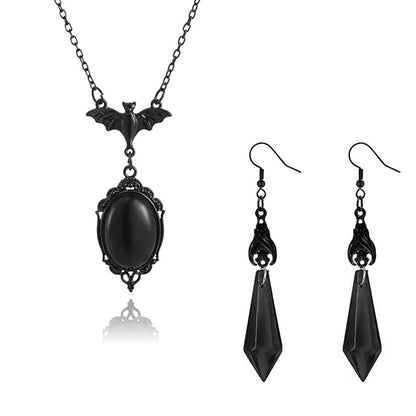 ONLYJUMP Gothic Vampire Bat Earrings Necklace Set for Women Vintage Goth Dark Bat Earrings Blood Pendant Necklaces Mystic Witch Halloween Costume Jewelry Gifts - style: Black bat