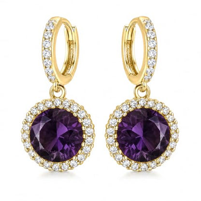 14K Gold Plated Hoop Dangle Earrings for Women, Hypoallergenic Colorful Cubic Zirconia Drop Earrings, Lightweight Huggie Earrings for Women - color: Gold/Amethyst Purple