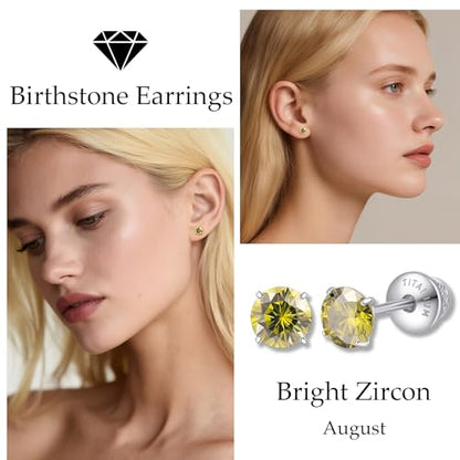 Limerencia Birthstone Screw Back Earrings G23 Implant Grade Titanium Stud Earrings Hypoallergenic Cubic Zirconia Posts Studs Jewelry Gifts for Girls Sensitive Ears - color: August