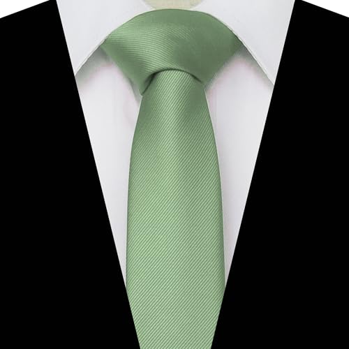 JEMYGINS 2.4" Solid Color Skinny Tie and Pocket Square with Tie Clip Sets for Men (6cm) - color: Sage Green2