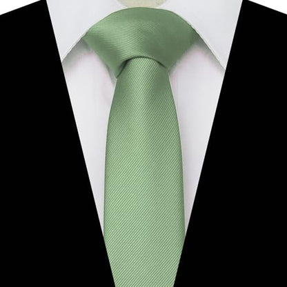 JEMYGINS 2.4" Solid Color Skinny Tie and Pocket Square with Tie Clip Sets for Men (6cm) - color: Sage Green2