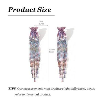 Rhinestone Earrings Prom Earrings for Women Sparkly Long Tassel Chandelier Drop Statement Earring Jewerly Gifts Wedding Party Prom Dresses Accessories - color: B4:silver-AB