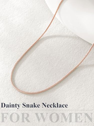 U7 Snake Necklace for Women 14K Gold Plated/Silver/Rose Gold/Black Chain Necklace Hypoallergenic, Stainless Steel Tiny Snake Chain Necklace 1/1.2/1.5/2MM, 14-30" Adjustable Minimalist Gift - color: b.Rose Gold-1mm