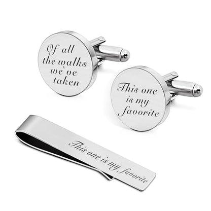 JUOOE Cufflinks for Men Tie Clip Set Cuff Links Personalized CuffLinks Gift for Groom Husband Father Boyfriend Stainless Steel Cufflinks Shirt Business Wedding Gifts - style: Silver Of all the walks we've taken