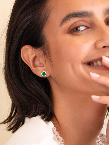 FindChic Birthstone Earrings for Women, Round/Heart/Square/Teardrop Earrings with 925 Sterling Silver Posts & Push Backs, Hypoallergenic Studs with Cubic Zirconia, 12 Months Jewelry with Gift Box - style: 08. August-Peridot (Round)