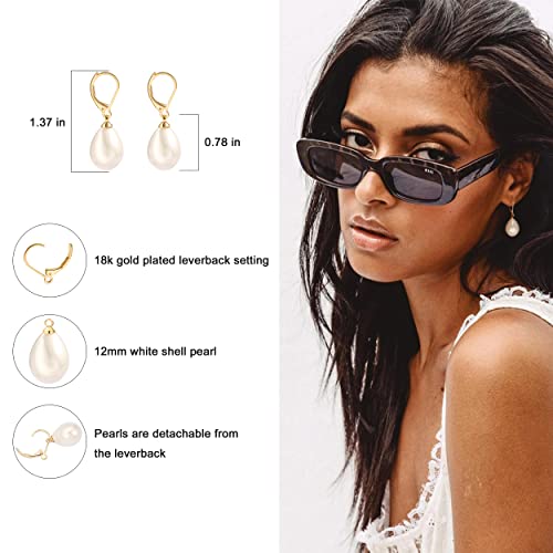 Handpicked White Pearl Earrings 18k Gold Plated Leverback Dangle Stud Pearl Earrings Jewelry for Women - style: Water Droplet Pearl