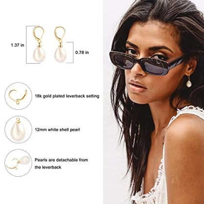 Handpicked White Pearl Earrings 18k Gold Plated Leverback Dangle Stud Pearl Earrings Jewelry for Women - style: Water Droplet Pearl