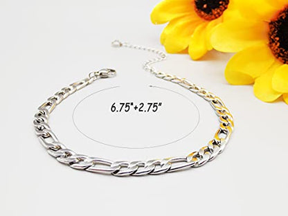Dainty Bracelets for Women Paperclip Chain Bangles Handmade Tiny Cute Oval and Round Beaded Bracelet 316L Stainless Steel Jewelry Gift for Best Friend - style: Figaro Chain Silver