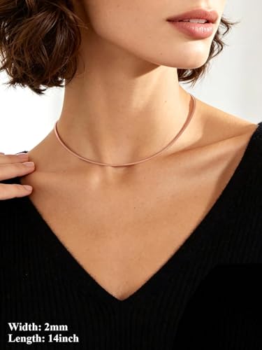 U7 Snake Necklace for Women 14K Gold Plated/Silver/Rose Gold/Black Chain Necklace Hypoallergenic, Stainless Steel Tiny Snake Chain Necklace 1/1.2/1.5/2MM, 14-30" Adjustable Minimalist Gift - color: n.Rose Gold-2mm