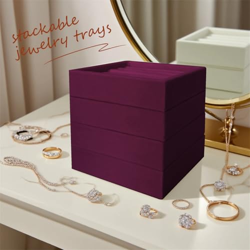 SCIKHETF Velvet Ring Earrings Studs organizer Tray Small Ring Insert Display Tray 5 Slots Stackable (Purple) - color: Purple