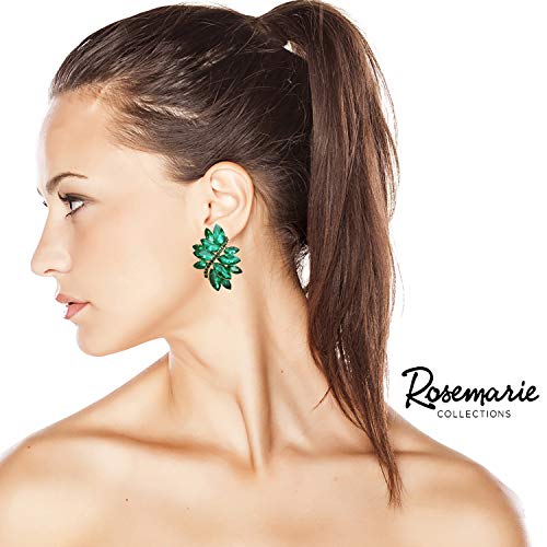 Rosemarie Collections Women's Dazzling Crystal Marquis Leaf Cluster Statement Clip On Earrings, 1.87" - style: Green Emerald Crystal Gold Tone