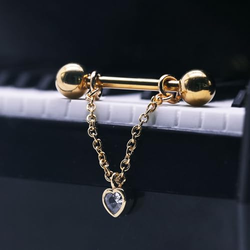 14G Nipple Rings for Women 316L Stainless Steel Dangle Nipple Barbell Nipple Studs Rings Nipple Piercing Jewelry - color: gold heart