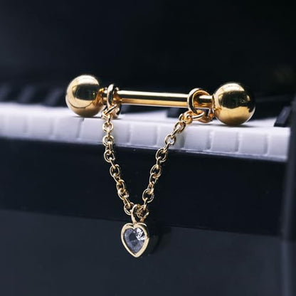 14G Nipple Rings for Women 316L Stainless Steel Dangle Nipple Barbell Nipple Studs Rings Nipple Piercing Jewelry - color: gold heart