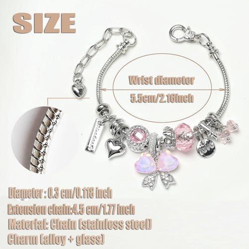 DS Charm Bracelets for Girls Adjustable Silver Stainless Steel Gift Box | Cute Cartoon Charms,Friendship Jewelry,Birthday Gifts,Teen Kid Fit, Tarnish Resistant,Stackable Trendy Daily Wear - style: Silver-butterfly 4