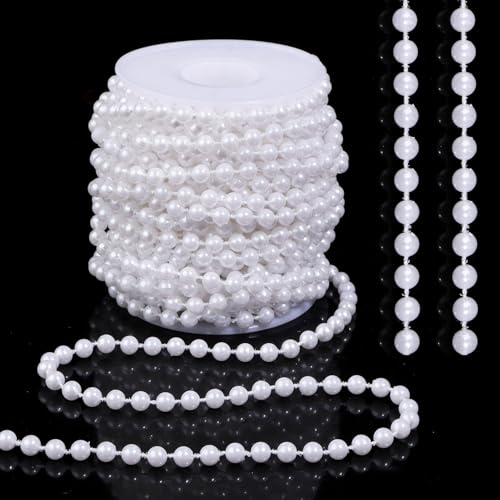 Pearls String Beads 33 Feet Crafts Faux Pearl Roll for Christmas Garland Flowers Wedding Party Jewelry Decoration(5mm White) - color: White, size: 5mm 33feet