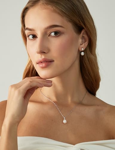 EAMTI Pearl Earrings for Women 925 Sterling Silver Double Freshwater Pearl Stud Drop Earrings Front Back Earring Jackets
