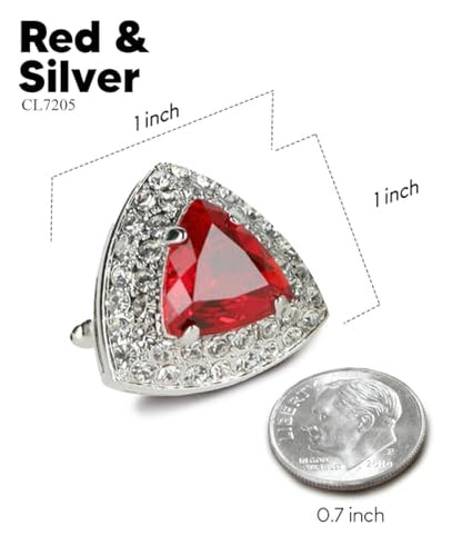 Triangular Crystal Diamond Set Cuff Links for Men – Tuxedo Suit Accessories, Cufflinks for Men - style: Red/Silver