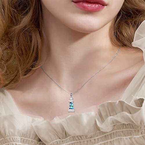 ONEFINITY Lighthouse Necklace for Women Sterling Silver Lighthouse Pendant Necklace Birthday Jewelry Gift for Women - color: Abalone shell