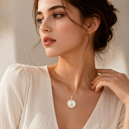 Initial Necklaces for Women Mother of Pearl Gold Letter Necklace Pendant - color: Letter R