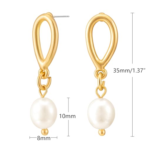 Gold Earrings 14k Gold Plated Hoop Earrings Dainty Pearl hoop Disc Coin Bead Starfish Teardrop Circle Dangle Drop Earrings for Women Hypoallergenic Jewelry Gifts - color: Pearl Earrings-A