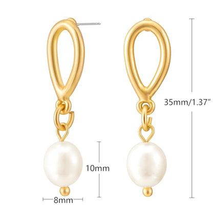 Gold Earrings 14k Gold Plated Hoop Earrings Dainty Pearl hoop Disc Coin Bead Starfish Teardrop Circle Dangle Drop Earrings for Women Hypoallergenic Jewelry Gifts - color: Pearl Earrings-A