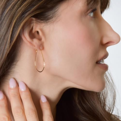 Oval Threader Hoop Earrings for Women - Lightweight Thin Earring Hoops | Plated in 18K Gold or 925 Sterling Silver, Hypoallergenic and Safe for Sensitive Ears - color: 1.4" inch - 18K Gold Plated