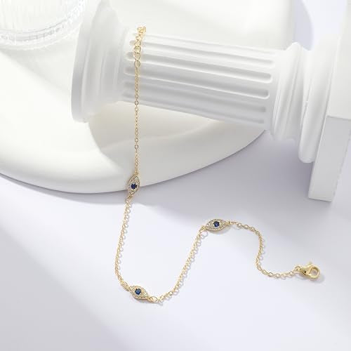 Rotnso Anklets for Women 14K Gold Silver Plated Ankle Bracelets Trendy Waterproof Boho Anklets Set Adjustable Dainty Cute Diamond Beaded Heart Non Tarnish Summer Beach Jewelry Gift - style: Evil Eye Diamond-GD