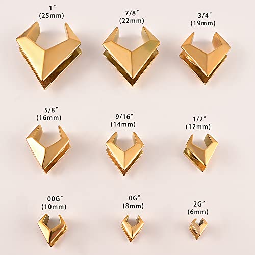 DOEARKO 2PCS Ear Gauges Cool Rhombus Saddle Ear Plugs Body Piercing Tunnels 316 Stainless Steel Hypoallergenic Earrings Plugs for Ears Expander Body Jewelry - color: Gold, size: 12mm(1/2")