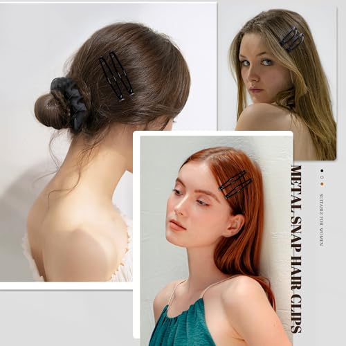 16 PCS Snap Hair Clips Metal Barrettes for Women Non Slip Barrettes for Thick and Thin Fine Hair,Bright Black,2.36 x 0.43 Inches. - color: Bright Black