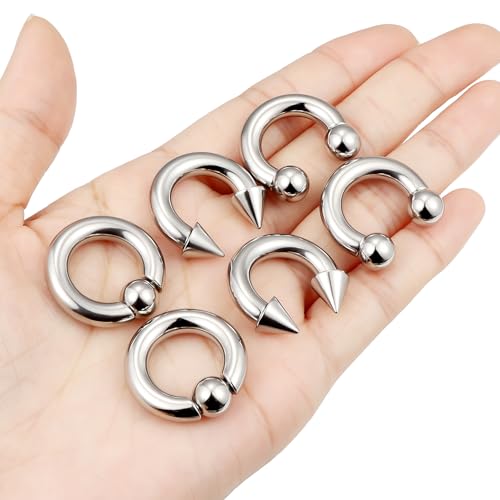 00G 0G 2G 4G 6G 8G 10G 12G 14G 16G Septum Rings Silver Black Surgical Steel Heavy Gauges Earrings Stretching kit Eyebrow Lip Septm Nose Rings Helix Tragus Daith Rook Earrings Hoops 10mm-19mm - color: Silver, size: 4G(5.0mm)-Inner Dia:14mm