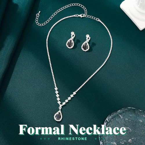 JAKAWIN Clip On Earrings and Necklace Set Silver Rhinestone Jewelry Sets - color: 3 Black
