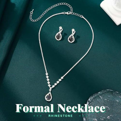 JAKAWIN Clip On Earrings and Necklace Set Silver Rhinestone Jewelry Sets - color: 3 Black