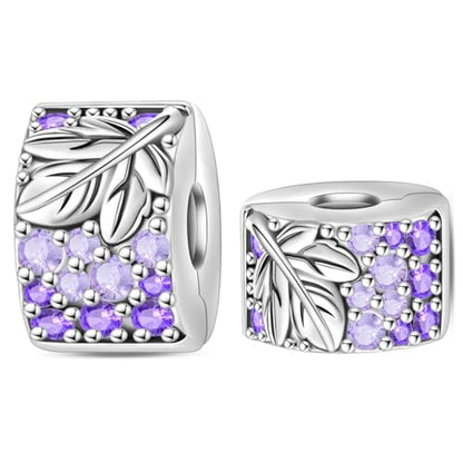 925 Sterling Silver Stopper Clip Charms for Bracelet Necklace Spacer Beads with 5A Cubic Zirconia Mother's Day Christmas DIY Gift for Women(2PCS) - style: Harvest Grapes