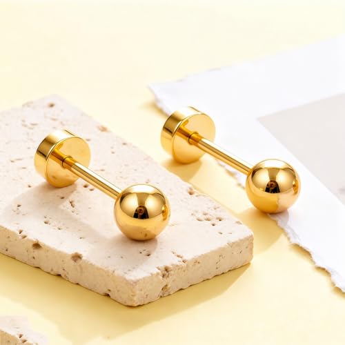 Stainless Steel Ball Bead Screw Back Flat Back Stud Earrings, 1 Pair 3 mm (0.12") Hypoallergenic Earrings for Sensitive Ears - color: Black