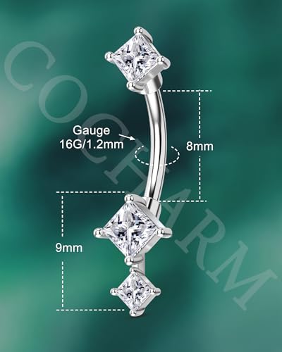 16G Rook Earrings Square Zirconium Eyebrow Rook Piercing Jewelry Stainless Steel Vertical Lip Jewelry Belly Button Ring - color: WG-8MM