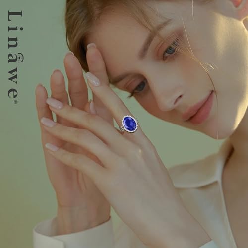 Linawe Costume Jewelry Adjustable Cocktail Ring for Women | Copper, Rhinestone, Cubic Zirconia, Oval, Fake Diamond, Crystal, Stone, Birthstone, Gemstone, Big, Chunky, Statement - color: White Navy