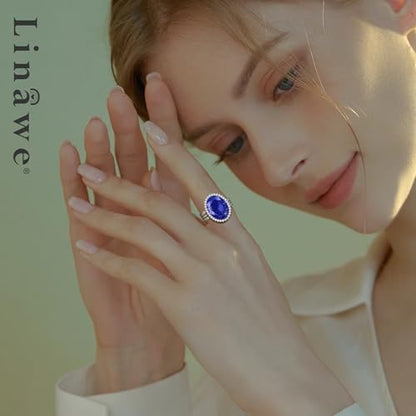Linawe Costume Jewelry Adjustable Cocktail Ring for Women | Copper, Rhinestone, Cubic Zirconia, Oval, Fake Diamond, Crystal, Stone, Birthstone, Gemstone, Big, Chunky, Statement - color: White Navy