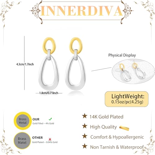Antique Gold Hammered Disc Drop Earrings Boho Earrings with Two Tone Jewelry Gift - color: EH22208A