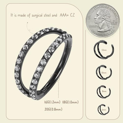 AROWRO Conch Piercing Jewelry Nose Rings Hoops Septum Cartilage Helix Rook | Surgical Steel Gold Silver Cartilage Earrings for Women Tragus Helix Piercing Jewelry 16G 18G 20G With Cubic Zirconia Opal - color: Black-D1 Clear CZ, size: 18G(1.0mm)-8mm