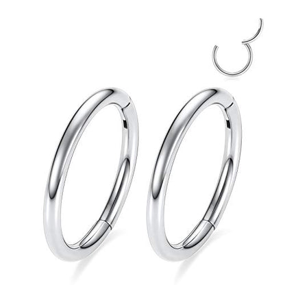 GAGABODY 2 Pcs Nose Rings 22G 20G 18G 16G 14G 12G 10G 8G Surgical Steel Piercing Rings for Nose Septum Cartilage Helix Tragus Conch Rook Daith Lobe from 5mm to 16mm Seamless Hoop Unisex Hinged Earrings - color: Silver
