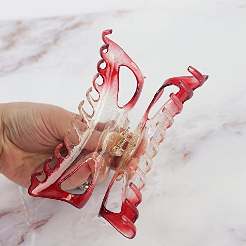 Jumbo Jaw Clip Extra Large Marbelized Hair Claw for Women (Glitter Red) - color: Glitter Red
