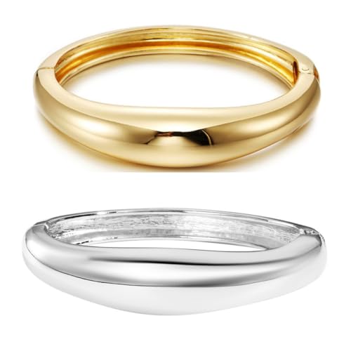Gold/Silver Cuff Bangle Bracelets For Women Chunky Waterdrop Twisted Hinged Bangle Bracelets Minimalist Arm Cuff Bracelet Jewelry Gifts - color: 15Gold+Silver