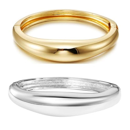 Gold/Silver Cuff Bangle Bracelets For Women Chunky Waterdrop Twisted Hinged Bangle Bracelets Minimalist Arm Cuff Bracelet Jewelry Gifts - color: 15Gold+Silver