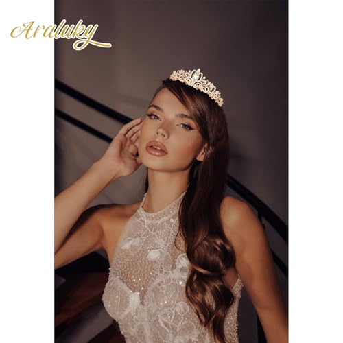 Crystal Tiara Crown Headband Princess Elegant Tiara with Combs for Women Young Ladies Bridal Wedding Prom Birthday Party, Gold - color: Gold