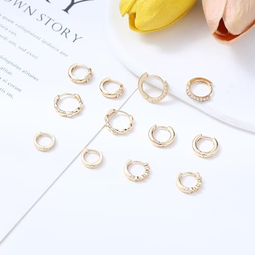 Wgoud Small Gold Hoop Earrings Set for Women, 6 Pairs 14K Gold Plated Hypoallergenic Lightweight Huggie Hoops Earrings, Trendy Cartilage Cubic Zirconia Earrings for Women Gifts. - color: A-Gold