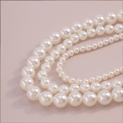 Chunky Pearl Choker Necklace - Stackable Statement Wedding Party Jewelry Gift - size: set