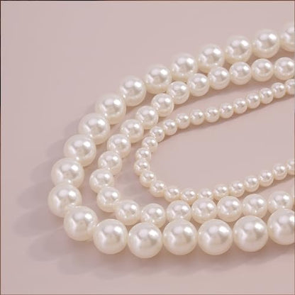 Chunky Pearl Choker Necklace - Stackable Statement Wedding Party Jewelry Gift - size: set