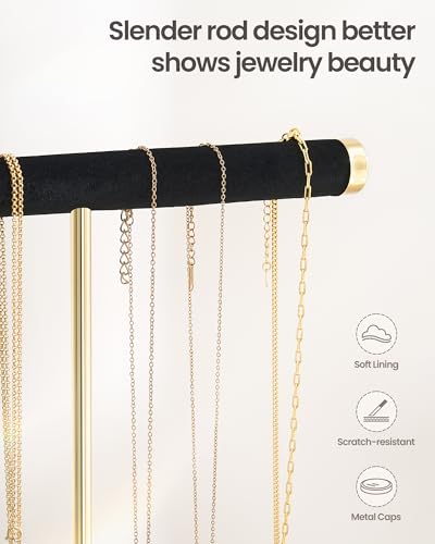 Lolalet 2-Tier Necklace Holder Display, Jewelry Stand with Ring Tray -Black | Velvet Wrapped Jewelry Organizer, Tall Bracelet Stand for Bangles Watches Earrings, Gifts for Mom Girls Women Mother's Day - color: Black