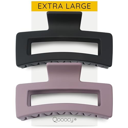 XXL Jumbo Rectangle Claw Clips for Thick Hair - Strong Hold Hair Clips | Rectangle Design | Matte Finish | Non Slip | Wide Opening | 2 Pack (Black & Purple) - color: Black & Purple